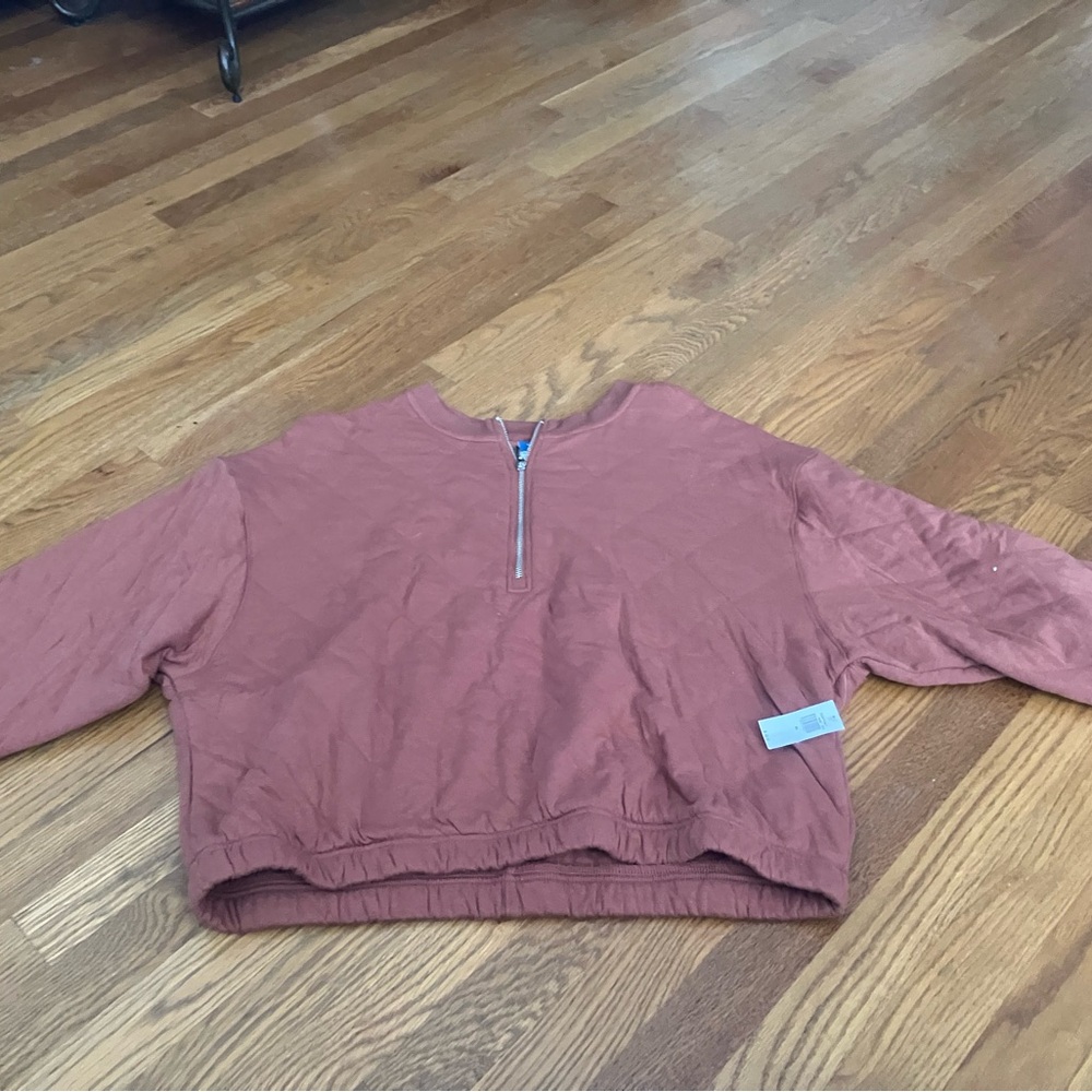 Old Navy Rust Half-Zip Quilted Crop Pullover